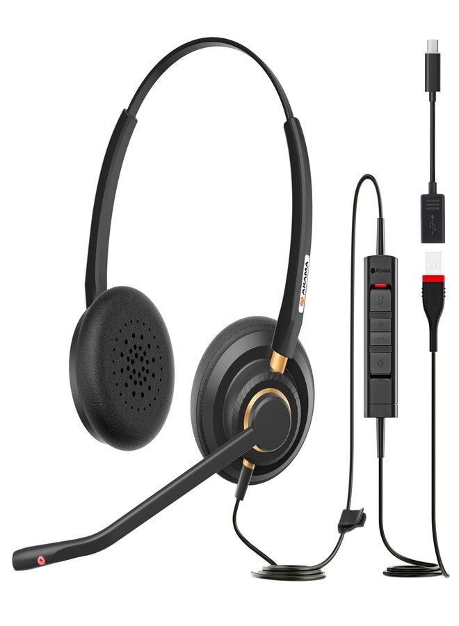 Arama USB Headset with Microphone for PC, Computer Headset, Noise Cancelling Adjustable Volume Control 4.26oz Lightweight 78.74 Inch Long Cord, for Laptop Business Skype UC Webinar Call Center Office - Image 1