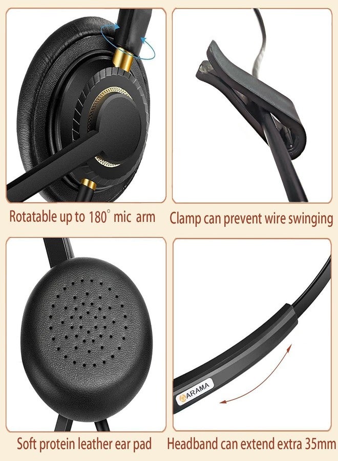 Arama USB Headset with Microphone for PC, Computer Headset, Noise Cancelling Adjustable Volume Control 4.26oz Lightweight 78.74 Inch Long Cord, for Laptop Business Skype UC Webinar Call Center Office - Image 4