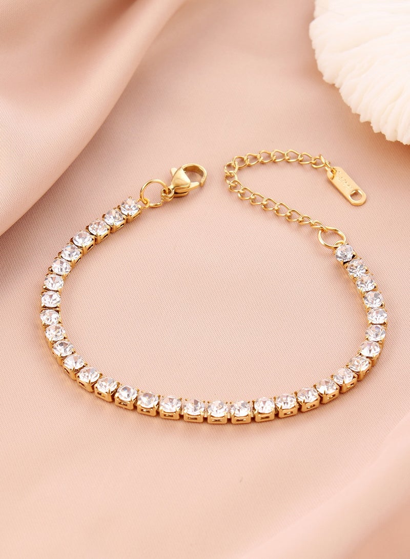 18K Gold Plated Swarovski Zirconia Studded Bracelet,No Fading, No Allergies, Super Flash  - Image 4