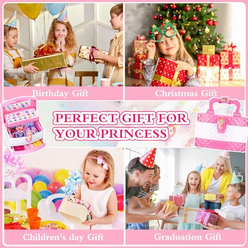 MOZXEBOK Jewelry Toys for Girls, Adjustable Rings, Bracelets, Necklaces, Butterfly Hair Clips, Toddler Bows, Unicorns Kids Toys Set for Princess Dress Up, Christmas Birthday Gifts, 3 4 5 6 7 8 9+ Year Old Girl - Image 4