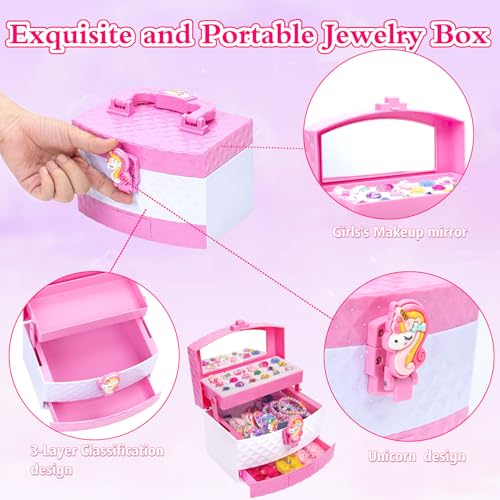 MOZXEBOK Jewelry Toys for Girls, Adjustable Rings, Bracelets, Necklaces, Butterfly Hair Clips, Toddler Bows, Unicorns Kids Toys Set for Princess Dress Up, Christmas Birthday Gifts, 3 4 5 6 7 8 9+ Year Old Girl - Image 5