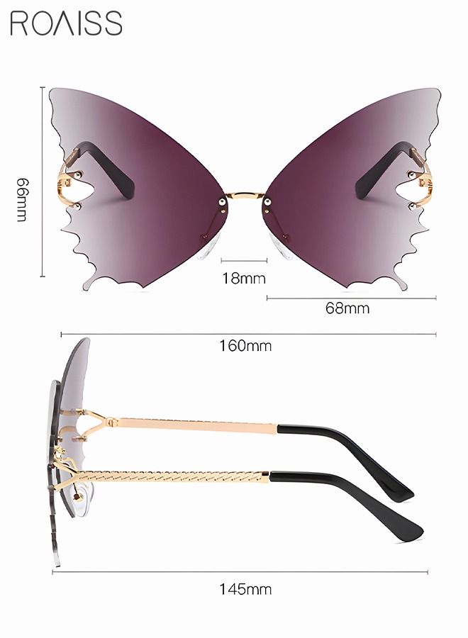 رويس نظارات شمسية بدون إطار بتصميم فراشة، نظارات شمسية كلاسيكية أنيقة للشاطئ والمحيط، نظارات حماية للعين للنساء والسيدات، مناسبة للحفلات الخارجية، تصوير فوتوغرافي في الشارع - Image 4