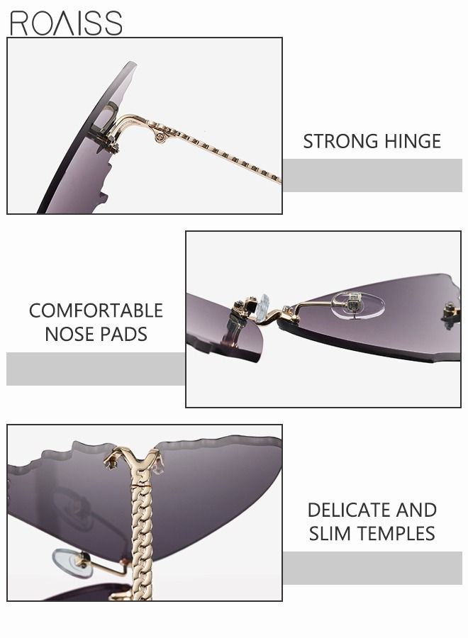 رويس نظارات شمسية بدون إطار بتصميم فراشة، نظارات شمسية كلاسيكية أنيقة للشاطئ والمحيط، نظارات حماية للعين للنساء والسيدات، مناسبة للحفلات الخارجية، تصوير فوتوغرافي في الشارع - Image 5
