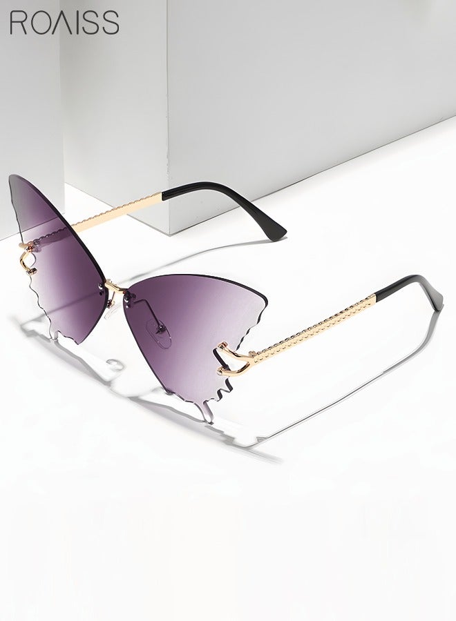 رويس نظارات شمسية بدون إطار بتصميم فراشة، نظارات شمسية كلاسيكية أنيقة للشاطئ والمحيط، نظارات حماية للعين للنساء والسيدات، مناسبة للحفلات الخارجية، تصوير فوتوغرافي في الشارع - Image 3
