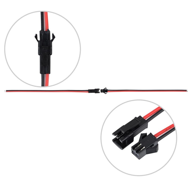 Mudder 22 AWG JST SM 2 Pin Plug Male and Female Connector Adapter with 135 mm Electrical Cable Wire for LED Light, 20 Pairs - Image 3