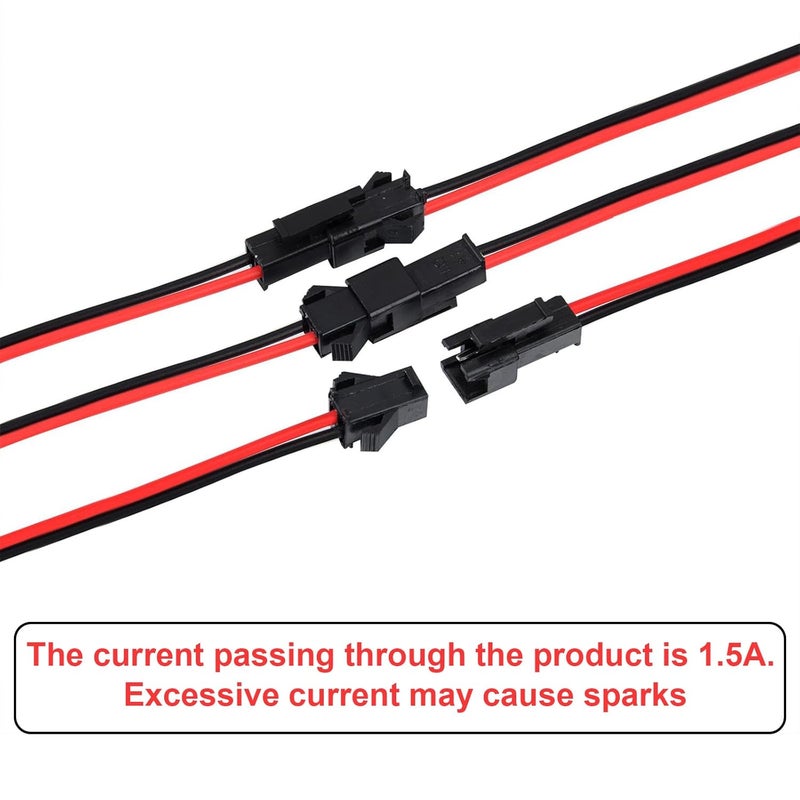 Mudder 22 AWG JST SM 2 Pin Plug Male and Female Connector Adapter with 135 mm Electrical Cable Wire for LED Light, 20 Pairs - Image 2