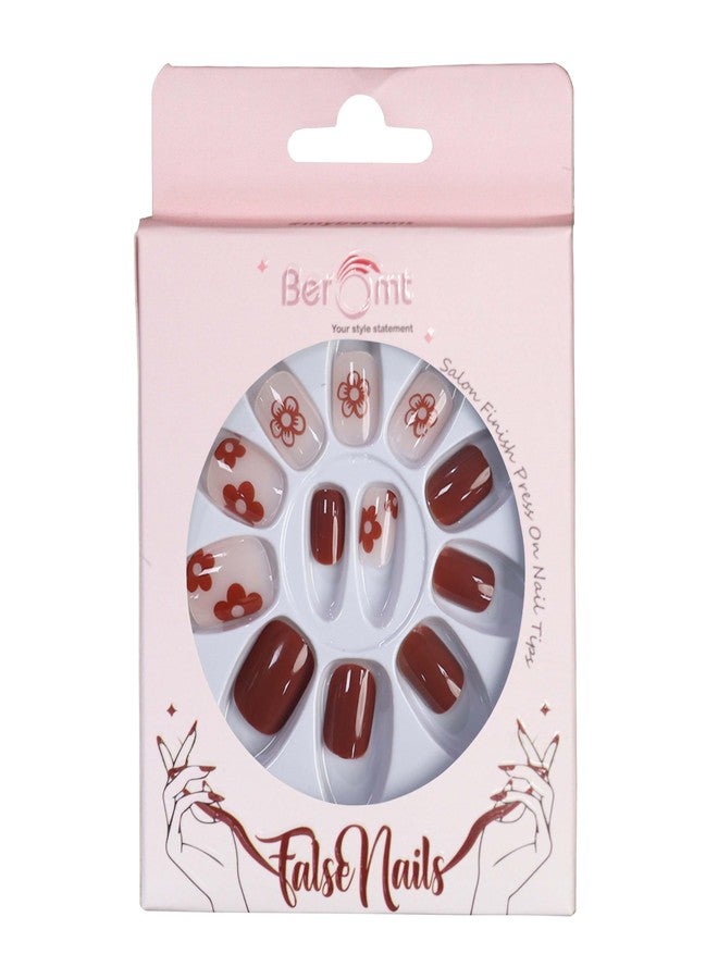 Beromt Press On Nails Set Of Full Fake Nails With Beautiful Casual Prints With Salon Ready Finish - BFN769CN - Image 4