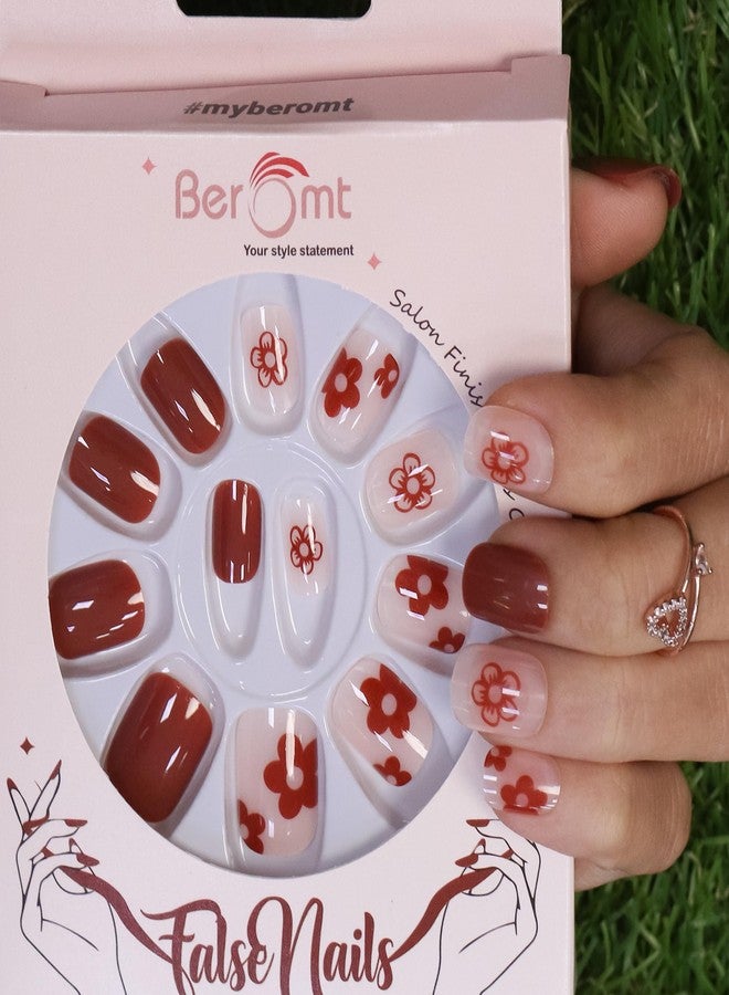 Beromt Press On Nails Set Of Full Fake Nails With Beautiful Casual Prints With Salon Ready Finish - BFN769CN - Image 3