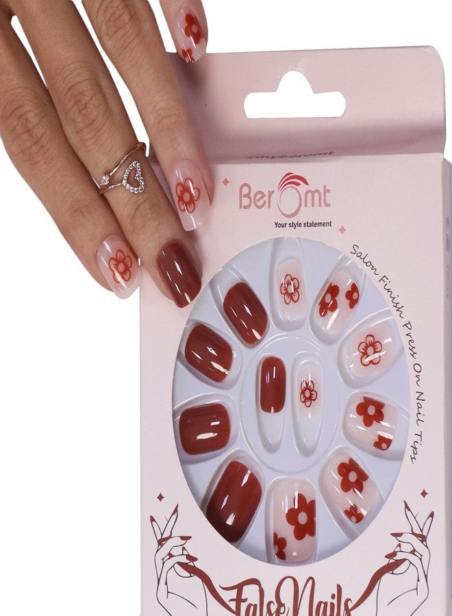 Beromt Press On Nails Set Of Full Fake Nails With Beautiful Casual Prints With Salon Ready Finish - BFN769CN - Image 1