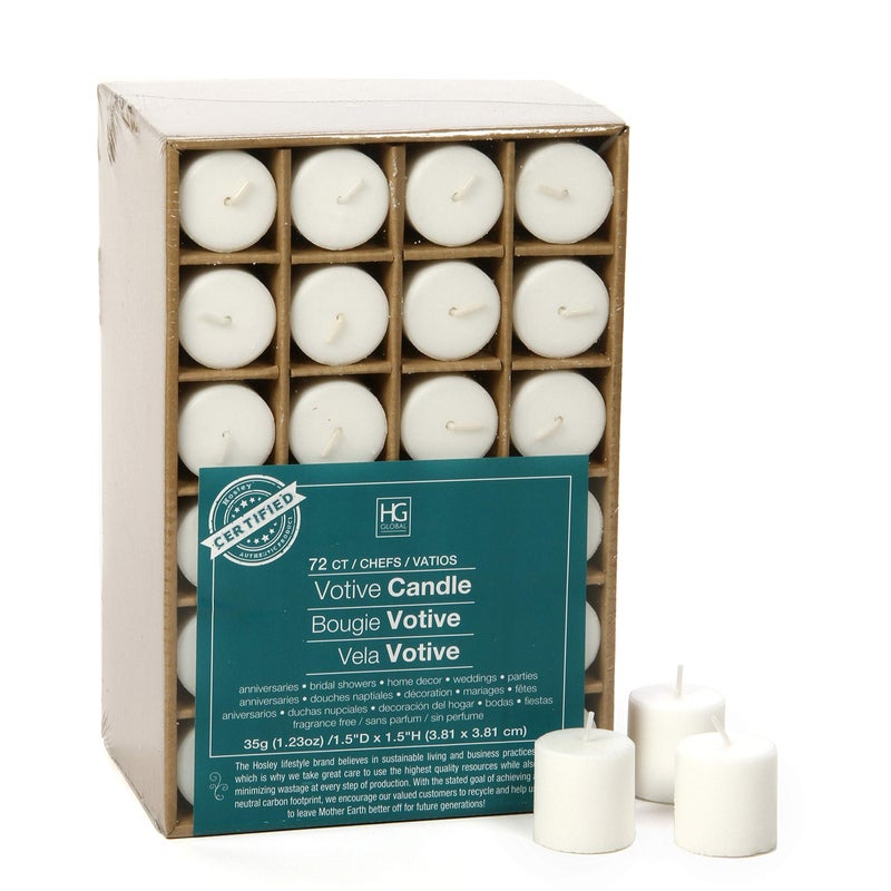 Hosley Unscented White Votive Candles, 72-Pack â€“ Clean-Burning, Long-Lasting 10-12 Hour Burn â€“ Ideal for Weddings, Home DÃ©cor, Spa, Events â€“ Bulk Value for Versatile Use - Image 1