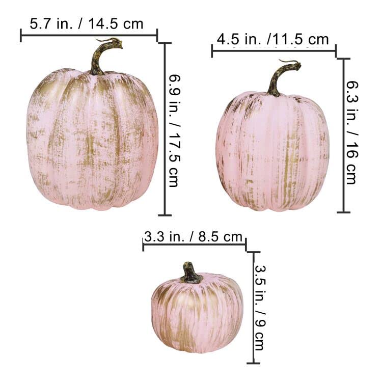 Winlyn 7 Pcs Assorted Artificial Gold Brushed Pink Pumpkins Rustic Decorative Pumpkins Foam Pumpkins for Fall Halloween Harvest Wedding Baby Shower Tabletop Centerpiece Mantel Kitchen Decoration  - Image 2