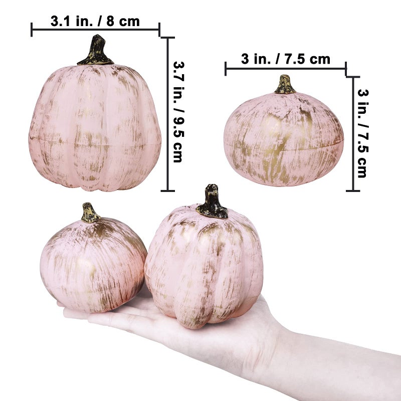 Winlyn 7 Pcs Assorted Artificial Gold Brushed Pink Pumpkins Rustic Decorative Pumpkins Foam Pumpkins for Fall Halloween Harvest Wedding Baby Shower Tabletop Centerpiece Mantel Kitchen Decoration  - Image 3