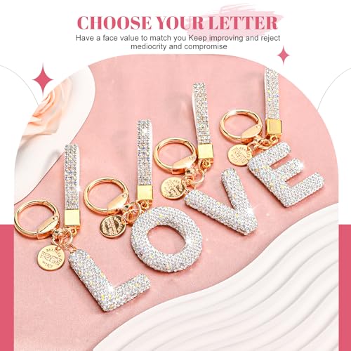 Prometheism Initial Letter Keychain for Women Girls, Bling cute KeyChain for Car Key Accessories Lanyard and Backpack Bag，Perfect Gift (White-S) - Image 4