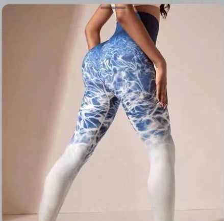 Generic Overseas New Explosions European and American Yoga Pants High Waist Naked Printed Womens Leggings Sports Outdoor Summer Fitness Pants Gradient waves 