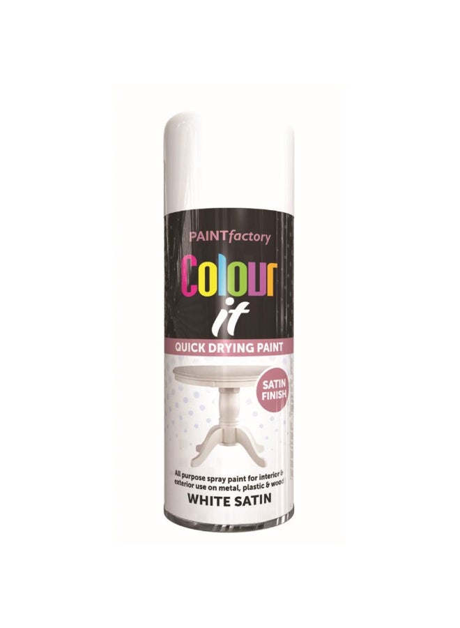 مصنع الطلاء دهان بخاخ ساتان أبيض من باينت فاكتوري ٤٠٠مل - يجف بسرعة عالي الأداء، مناسب للاستخدام الداخلي والخارجي، للاستعمال على المعدن والبلاستيك والخشب. - Image 1