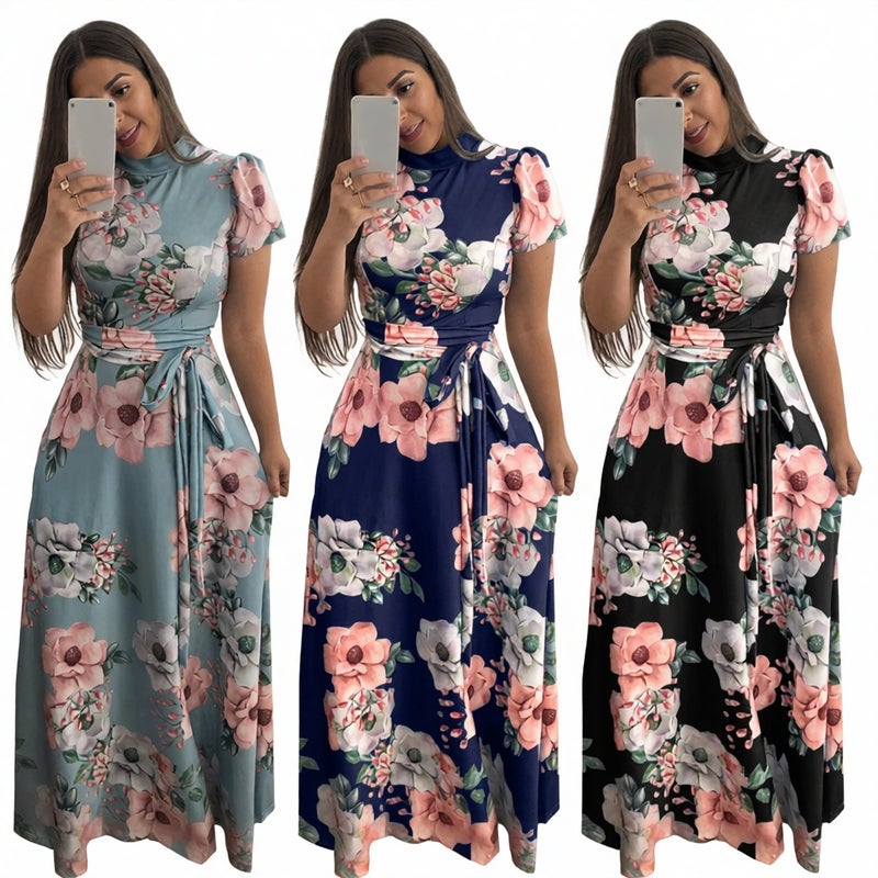 Women's Casual Printed Wrap Maxi Dress - Image 1