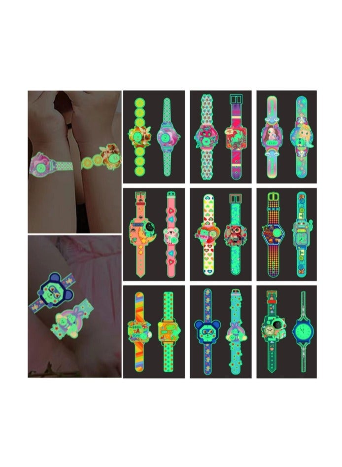 OASIS-TH 12 Sheets Luminous Temporary Tattoos,Waterproof, Sweat Resistant, Watch Tattoo Sticker Boys and Girls Glow Watch Tattoo Sticker - Image 1