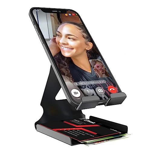 Amkette Ergo Desk 2 in 1 Metal Phone Holder, Multifunction Tabletop Holder for mobiles and Tablets,Compact and Portable Aluminium Stand with Silicone Pads(Black) - Image 1