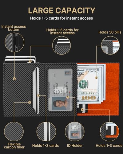 typecase محفظة رجال من تايب كيس لحامل بطاقة آير تاج: محفظة جلدية ذكية للرجال متوافقة مع آبل آير تاج، حماية من RFID، نحيفة، بسيطة - سعة 9-14 بطاقة | نافذة هوية | فتحة نقدية (برتقالي) - Image 3