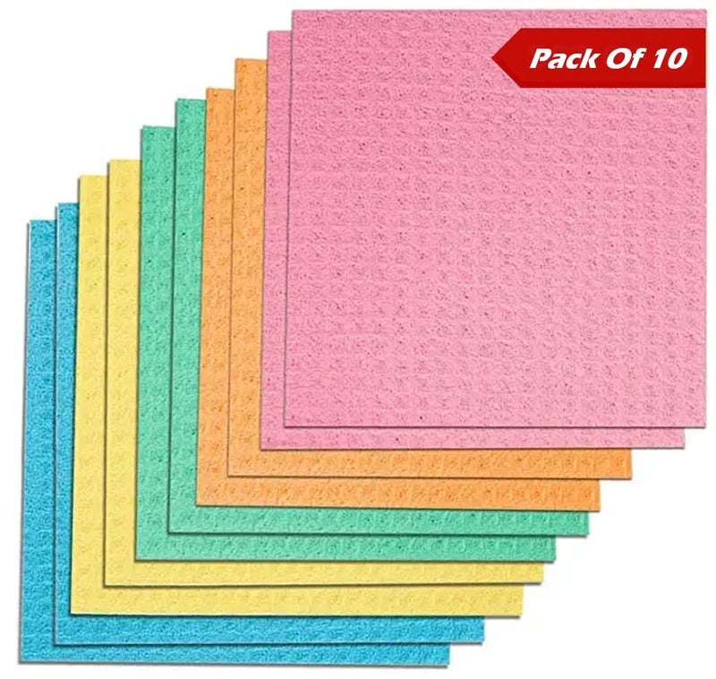 Magic Providers Reusable Wet Wipes Sponge Pack of 10 Dusters Washables Reusable Sponge Wipes Super Absorbent Biodegradable Cellulose Material Kitchen Home Car Cleaning 10x Absorption Wet Wipes - Image 1