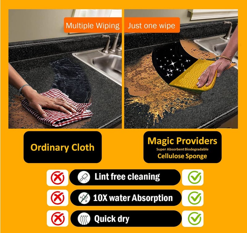 Magic Providers Reusable Wet Wipes Sponge Pack of 10 Dusters Washables Reusable Sponge Wipes Super Absorbent Biodegradable Cellulose Material Kitchen Home Car Cleaning 10x Absorption Wet Wipes - Image 2