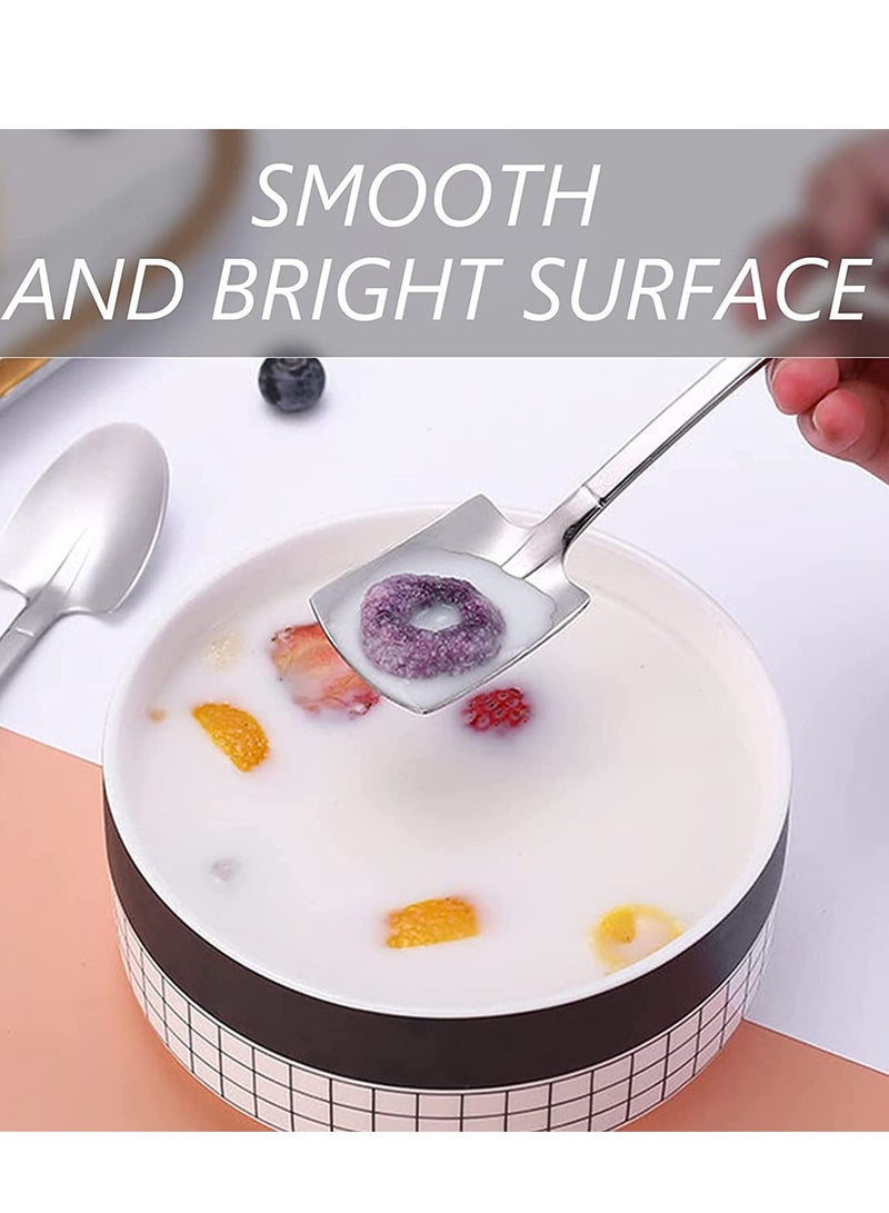 Zikra مجموعة 6 قطع من ملاعق لاتيه القهوة المصنوعة من الفولاذ المقاوم للصدأ، ملعقة مجرفة وشوكة، ملعقة آيس كريم، شوكة فواكه للحلويات والشاي والسكر للحفلات، شوكة فواكه مبتكرة ذات مقبض طويل للقهوة للحفلات والمطبخ بطول 6 إنش - Image 3