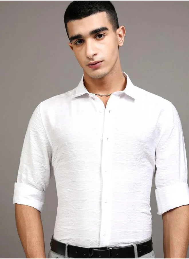 هاي لاندر Textured Slim Fit Collared Shirt