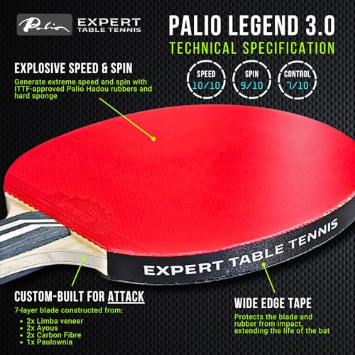 Expert Table Tennis Palio Legend 3.0 Table Tennis Racket & Case | ITTF-Approved Advanced Ping Pong Paddle | Maximum Power, Speed & Spin (Set of 2 Rackets) - Image 3