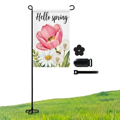 ESTTOP Heavy-Duty 4-Prong Garden Flag Pole Holder Stand – Weatherproof Outdoor Garden & Yard Flag Base for 12x18 Inch House Flags, Ground Flagpole Stand for All-Season Decoration(Flag Not Include) - Image 1