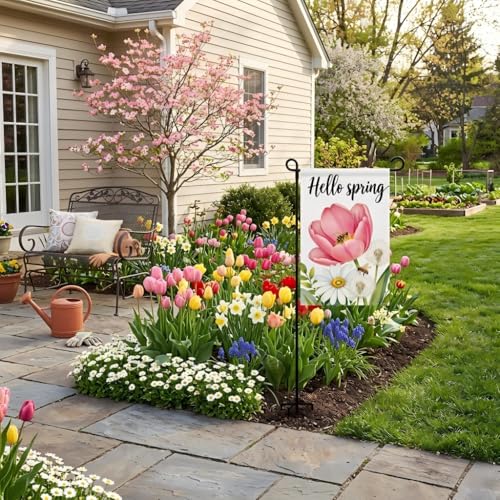 ESTTOP Heavy-Duty 4-Prong Garden Flag Pole Holder Stand – Weatherproof Outdoor Garden & Yard Flag Base for 12x18 Inch House Flags, Ground Flagpole Stand for All-Season Decoration(Flag Not Include) - Image 2