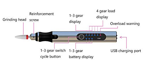 Ryoma Rechargeable cordless Electric Micro Engraver Pen Mini DIY Engraving Tool Kit for Metal Glass Ceramic Plastic Wood Jewelry with 30 Bits and 16 Stencils and 1 Scriber Pen (silver) - Image 2