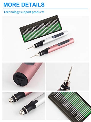 Ryoma Rechargeable cordless Electric Micro Engraver Pen Mini DIY Engraving Tool Kit for Metal Glass Ceramic Plastic Wood Jewelry with 30 Bits and 16 Stencils and 1 Scriber Pen (silver) - Image 5