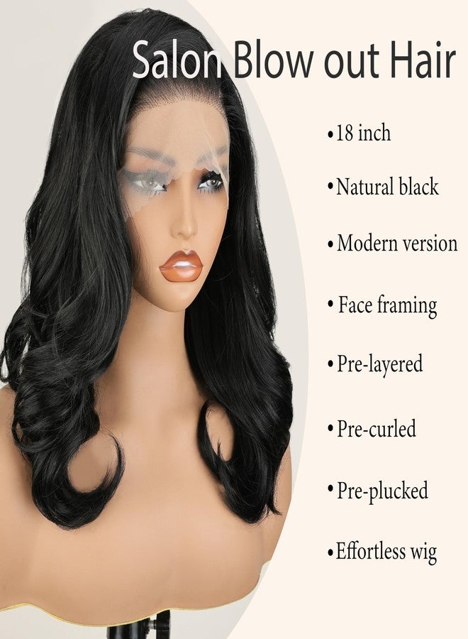 SOKU 13X6 Body Wave Lace Front Wigs Pre Layered, 18 Inch Short Wavy Glueless Wigs Pre Plucked, Natural Black Synthetic Lace Front Wigs for Women, Ready to Wear with Tiny Knots - Image 3