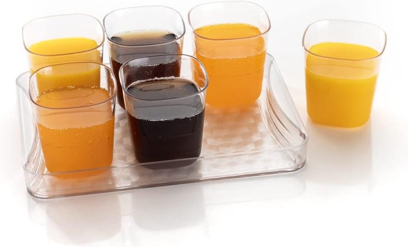 happi Unbreakable Water and Juice Drinking Glass Set with Serving Tray Sharbat/Beer/Wine Glass Plastic PET Transparent Stylish Set, 6 Pieces 250 Ml Glass with Tray for Kitchen - Image 1