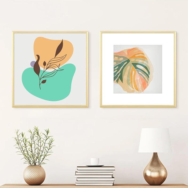 ATOBART إطار صور، قطعتان 30x30 إطار صور معدني - إطارات صور ألومنيوم 30x30 مع حشية قابلة للإزالة 20x20 سم للتعليق على الحائط والطاولة، ذهبي - Image 2