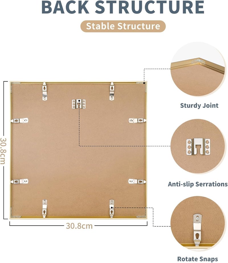 ATOBART إطار صور، قطعتان 30x30 إطار صور معدني - إطارات صور ألومنيوم 30x30 مع حشية قابلة للإزالة 20x20 سم للتعليق على الحائط والطاولة، ذهبي - Image 4