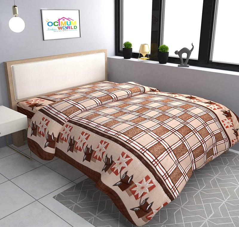 MORADO MORADO Single Bed Woolen Fabric Checkered Quilt CoverDuvet CoverRajai CoverBlanket Cover for Winters 60x90 Inches Brown and Mustard Combo of 2 - Image 2