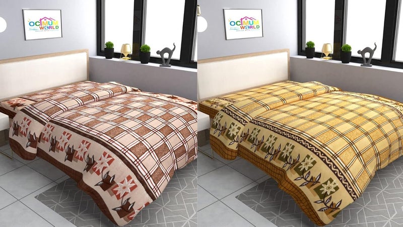 MORADO MORADO Single Bed Woolen Fabric Checkered Quilt CoverDuvet CoverRajai CoverBlanket Cover for Winters 60x90 Inches Brown and Mustard Combo of 2 - Image 1