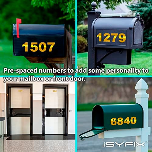 iSYFIX Reflective Yellow Vinyl Numbers Stickers 4 Inch Self Adhesive 2 Sets Premium Decal Die Cut and PreSpaced for Mailbox Signs Window Door Cars Address Numbers Indoor or Outdoor - Image 3
