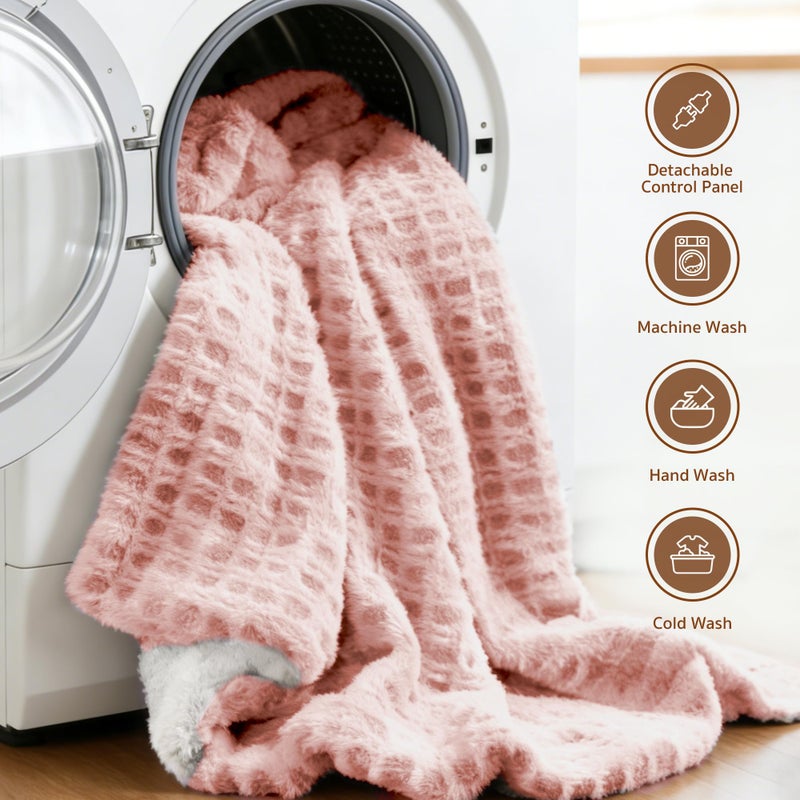 PTQ Waffle Heated Throw Blanket 50"x60" â€“ Pink Blush Electric Blanket with 6 Heat Levels & 4 Timer Settings, Ultra-Soft Faux Fur & Sherpa, ETL Certified, Machine Washable, Ideal Gift for Women - Image 5