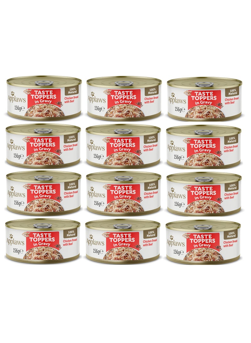 Applaws 12Pc Taste Topper Gravy Chicken With Beef Mix With Dry Food Dog Tin 156g - Image 1