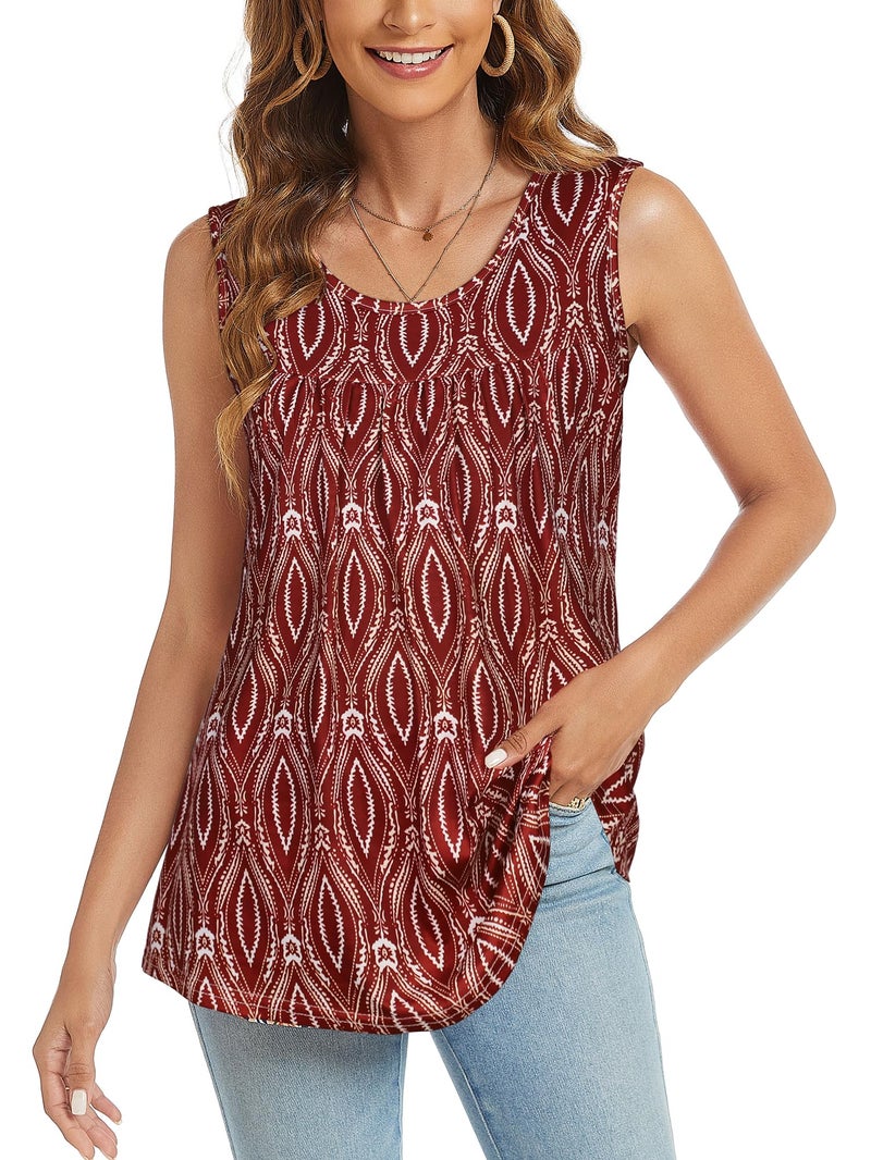 CHICGAL Plus Size Tops for Women Tank Tops 2024 Trendy Casual Flowy Blouse Tunic(Red Semicircle Pattern,XL) - Image 4
