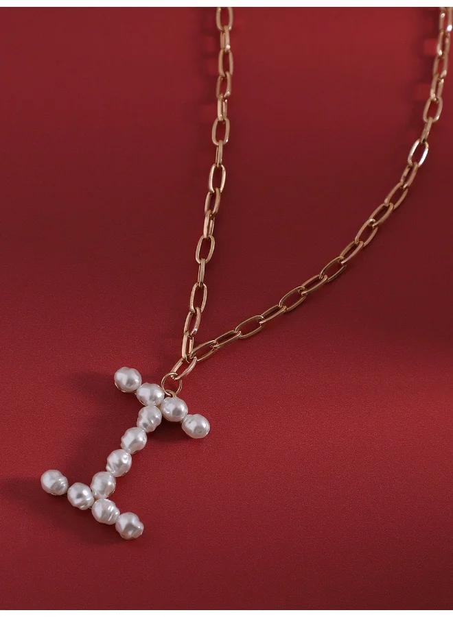 SOHI Pearl I Alphabet Artificial Necklace Jewellery