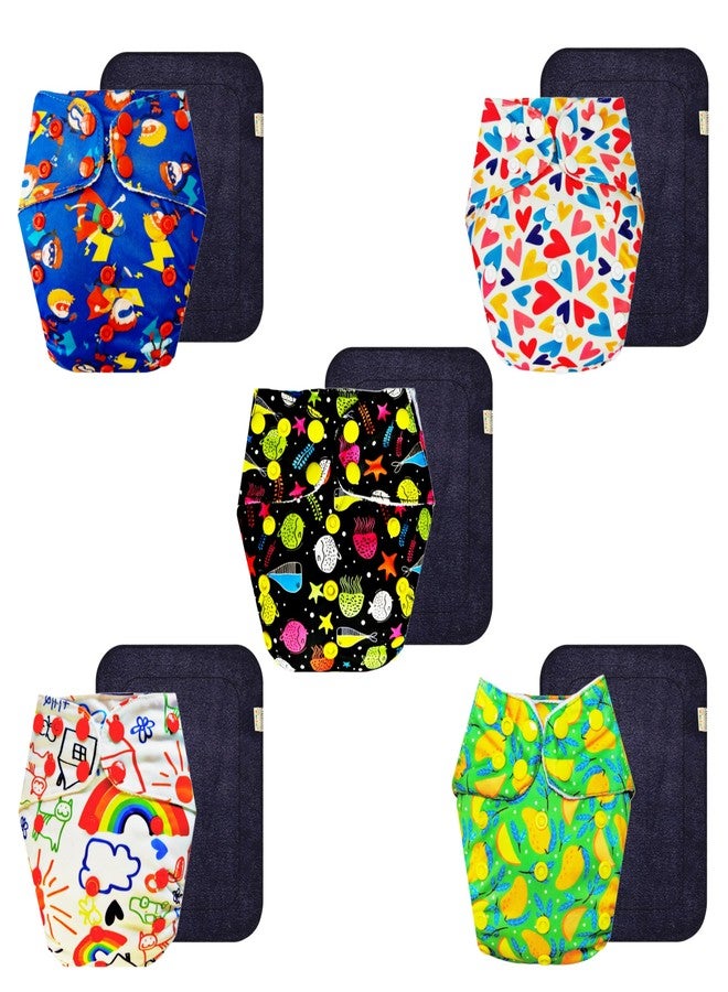 حفاضات دمبلدو القماشية الممتازة مع حشوة سوداء (عبوة من 5) | مضادة للحساسية | وسادة ماصة بست طبقات | سريعة الجفاف | موثوق بها من قبل الأمهات | من 3 أشهر إلى 3 سنوات | للجنسين - Image 1