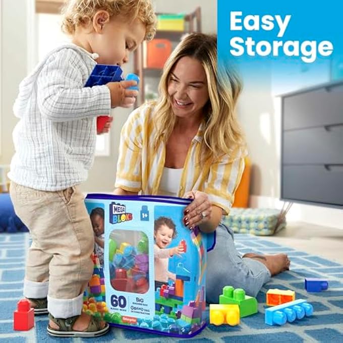 Mega Bloks BIG BUILDING BAG BUILDING SET WITH 60 BIG AND COLOURFUL BUILDING BLOCKS, AND 1 STORAGE BAG, TOY GIFT SET FOR AGES 1 AND UP - Image 2