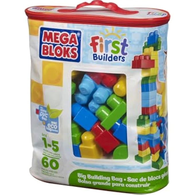 Mega Bloks BIG BUILDING BAG BUILDING SET WITH 60 BIG AND COLOURFUL BUILDING BLOCKS, AND 1 STORAGE BAG, TOY GIFT SET FOR AGES 1 AND UP - Image 1