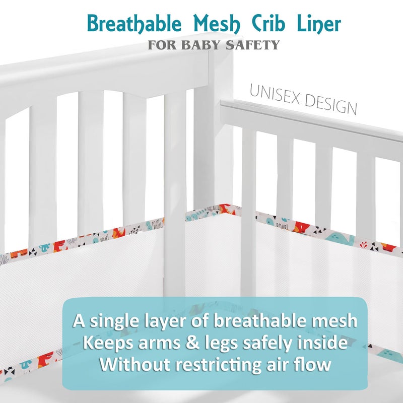 Gordon Home Breathable Mesh Crib Liner Best for Your Baby Safety Fits Full Four Sides of Crib Bed 28 X 360 Cms (Roar) - Image 4