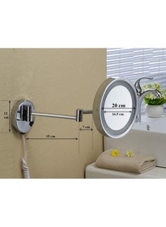 دولفي مرآة دائرية من الفولاذ المقاوم للصدأ ذات جانب واحد مكبرة 5 مرات مع إضاءة LED بيضاء للحلاقة والمكياج مثبتة على الحائط، مقاس 8 بوصات (فضية)  - Image 4