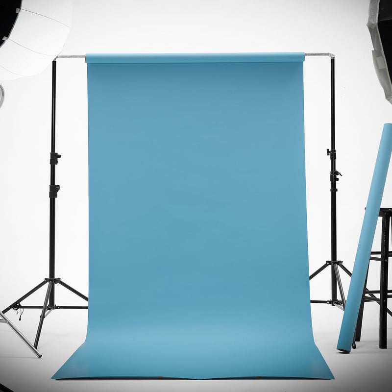 Kate Seamless Paper Backdrop for Photography Solid Blue Backdrop Paper (53''x16.4' Lite Blue) - Image 2
