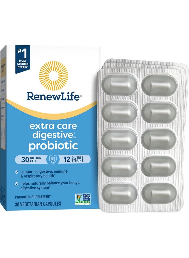 Renew Life كبسولات بروبيوتيك رينو لايف إكسترا كير جو باك، مكمل يومي يدعم الصحة المناعية والهضمية والتنفسية، L. Rhamnosus GG، خالي من الألبان وفول الصويا والغلوتين، 30 مليار CFU، 30 حبة - Image 1
